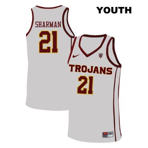 Youth USC Trojans #21 Bill Sharman White Embroidery Jerseys 189495-840