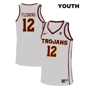 Youth Trojans #12 Devin Fleming White College Jersey 107518-198