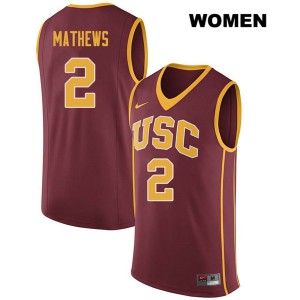 Women's USC Trojans #2 Jonah Mathews Darkred Official Jerseys 750964-829