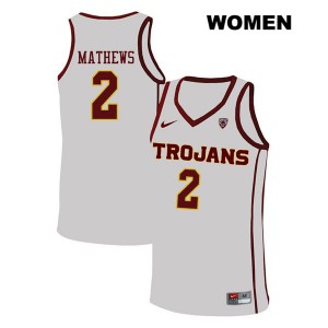 Women's USC Trojans #2 Jonah Mathews White Stitch Jersey 429225-920