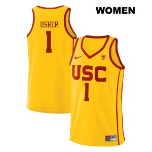 Womens USC Trojans #1 Jordan Usher Yellow Official Jerseys 585581-491