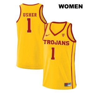 Womens USC Trojans #1 Jordan Usher Yellow style2 Stitch Jersey 219124-542