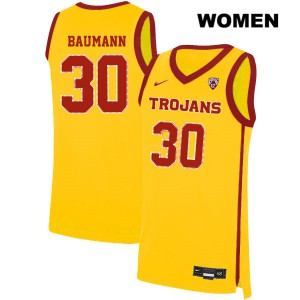 Women Trojans #30 Noah Baumann Yellow Basketball Jerseys 181500-430