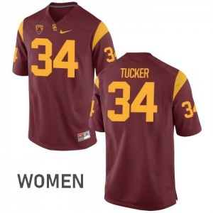 Women USC #34 Olajuwon Tucker Cardinal Football Jersey 258444-385