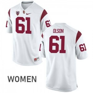 Women's Trojans #61 Jake Olson White University Jersey 802226-304