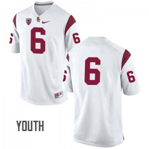 Youth Trojans #6 Mark Sanchez White No Name Stitched Jerseys 312429-514